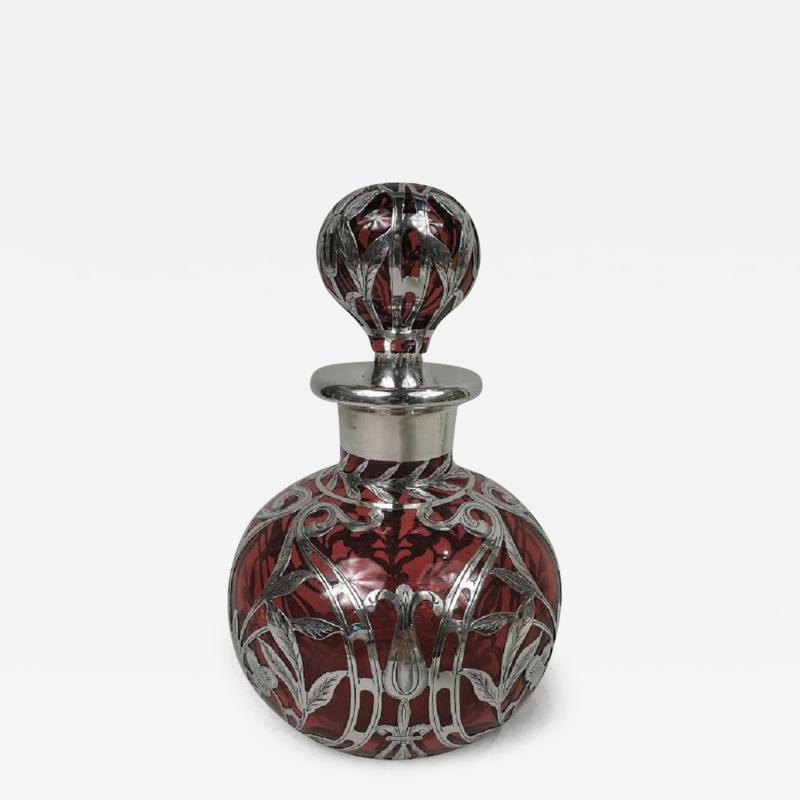  Gorham Manufacturing Co Large Gorham Art Nouveau Red Silver Overlay Cologne