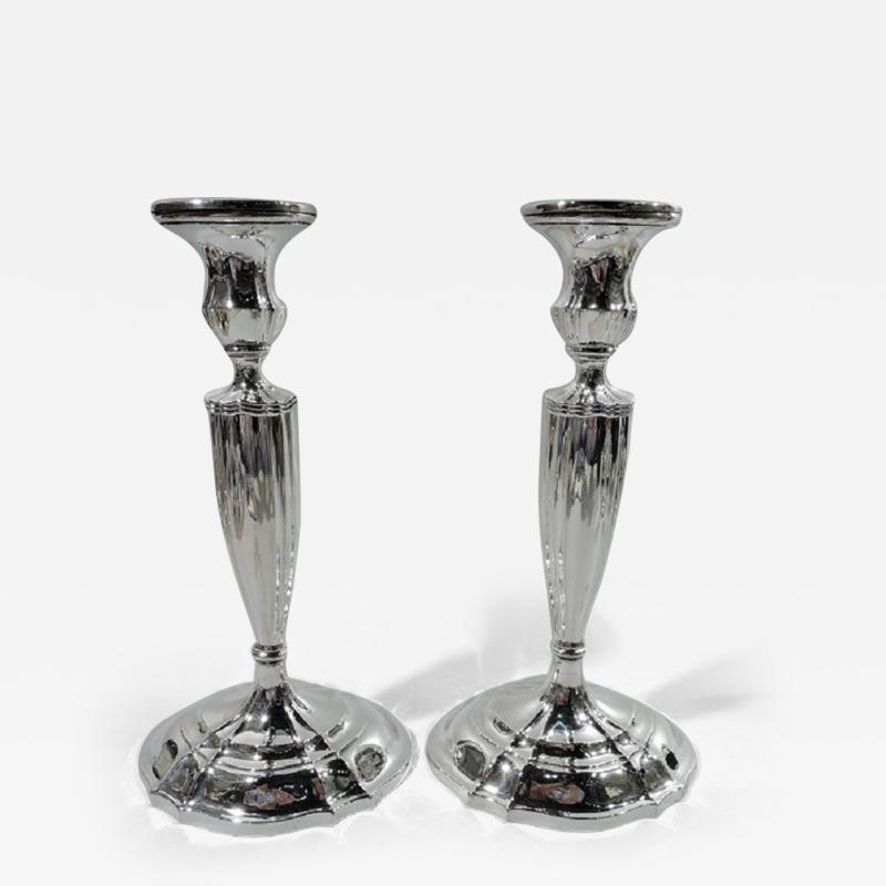  Gorham Manufacturing Co Pair of American Edwardian Sterling Silver Candlesticks by Gorham