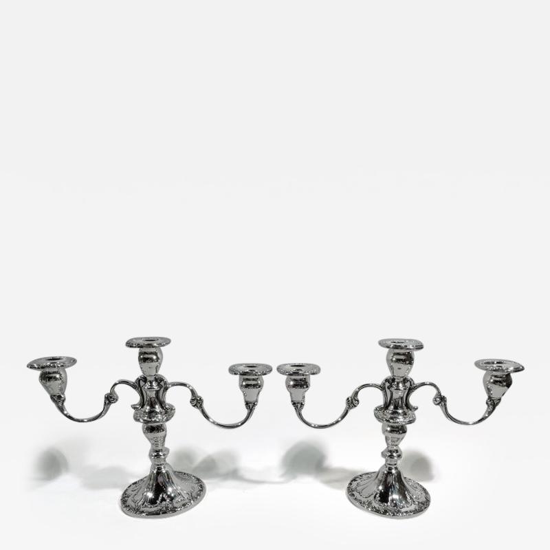  Gorham Manufacturing Co Pair of Gorham Chantilly Duchess Sterling Silver 3 Light Candelabra