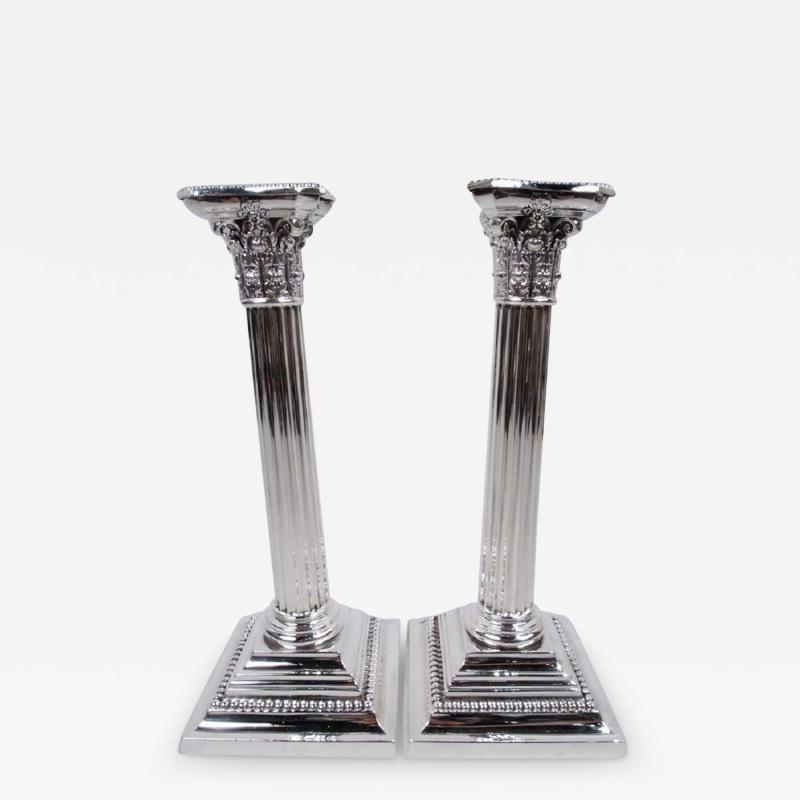  Gorham Manufacturing Co Pair of Gorham Edwardian Classical Sterling Silver Column Candlesticks