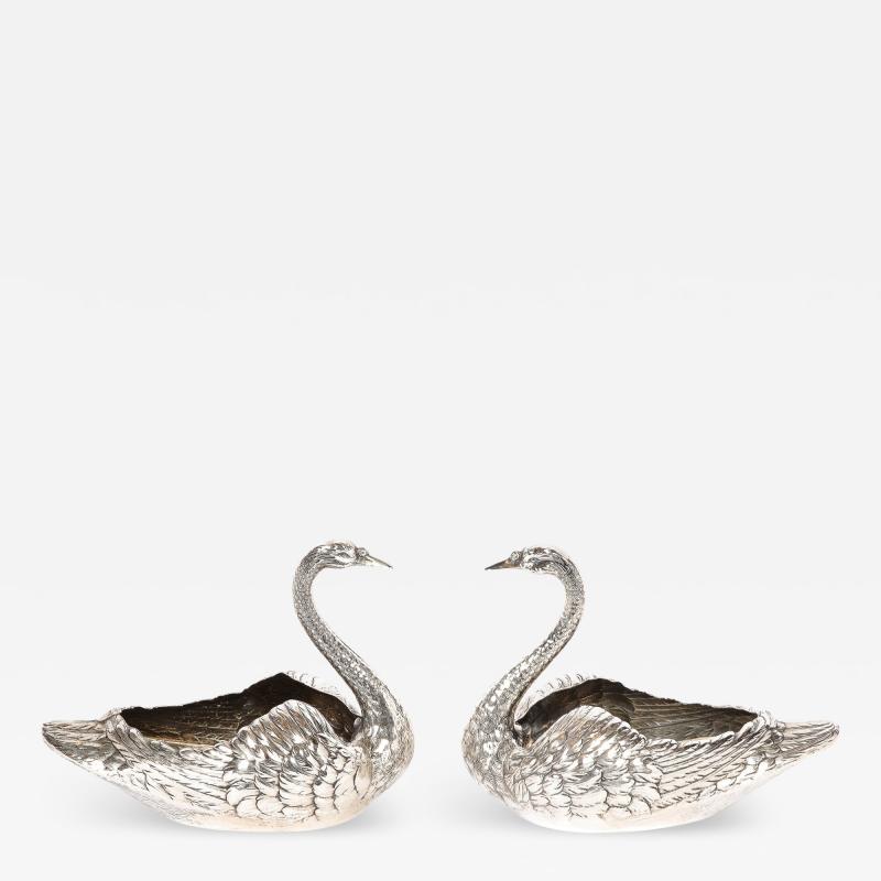  Gorham Manufacturing Co Pair of Sterling Silver Swan Decorative Bowls Signed Gorham Sterling