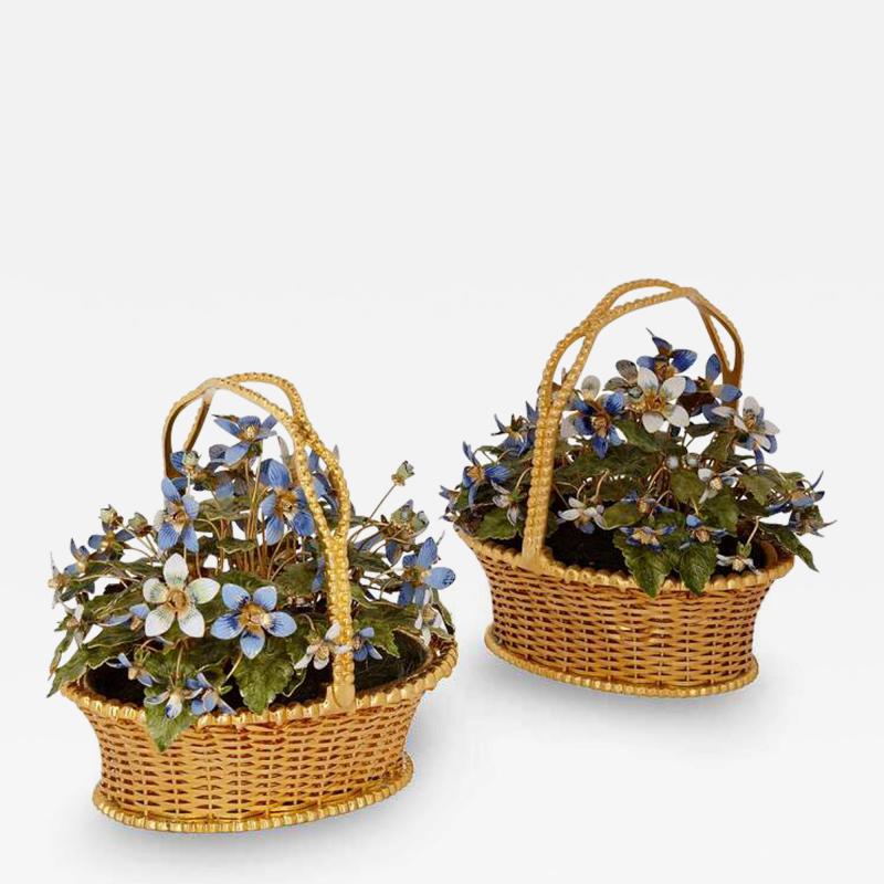  Gorham Manufacturing Co Pair of gilt metal and enamel Fleurs des Si cles flower baskets by Gorham