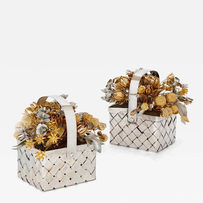  Gorham Manufacturing Co Pair of silvered and gilt metal Fleurs des Si cles flower models by Gorham