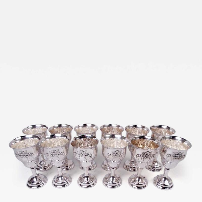  Gorham Manufacturing Co Set of 12 Gorham Chantilly Sterling Silver Goblets