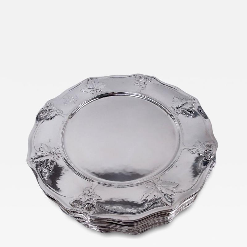  Gorham Manufacturing Co Set of 12 Gorham Edwardian Art Nouveau Martel Silver Dinner Plates