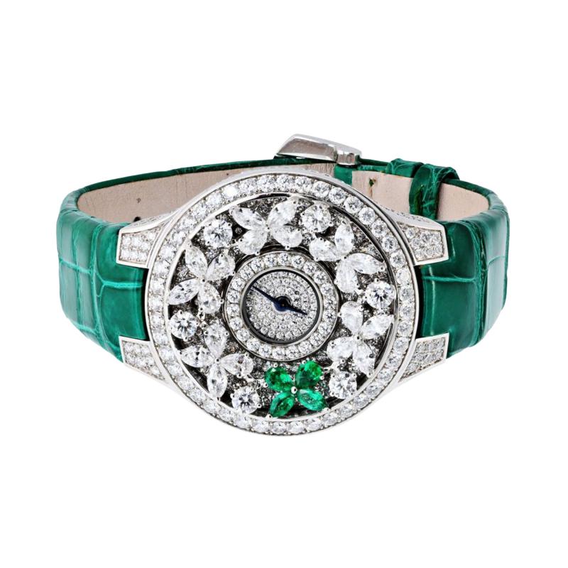  Graff Graff 18K White Gold Butterfly Green Emerald Limited Edition 32mm Dial Watch