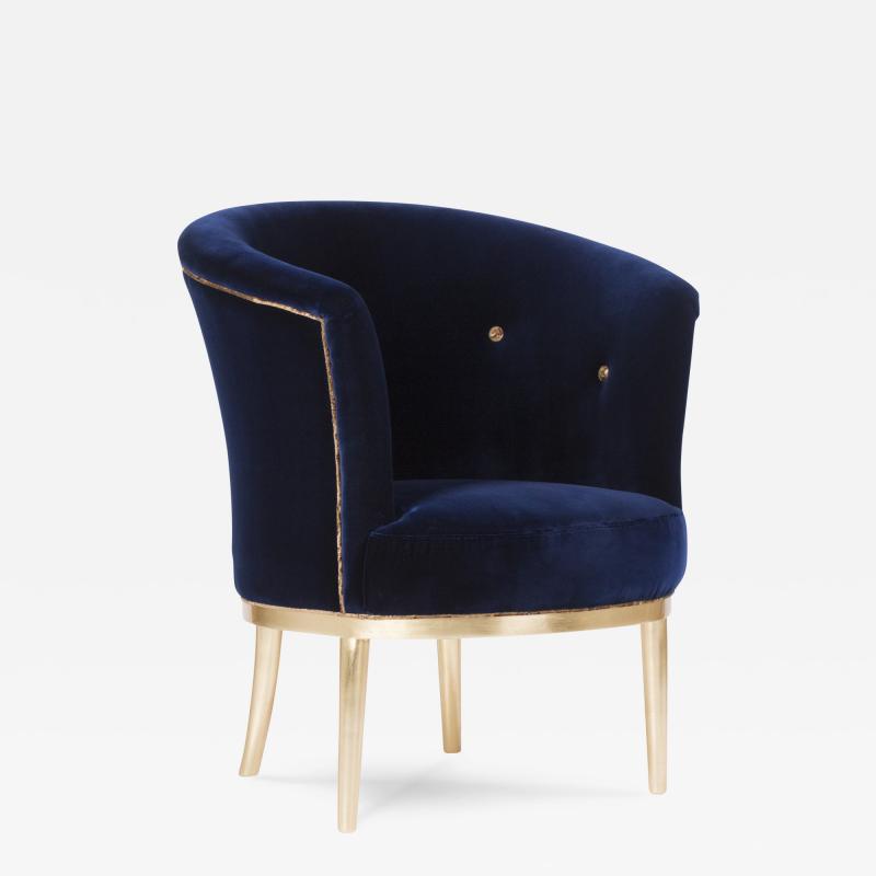  Greenapple Art Deco Lisboa Lounge Chair Blue Velvet Gold Leaf Handmade Portugal Greenapple