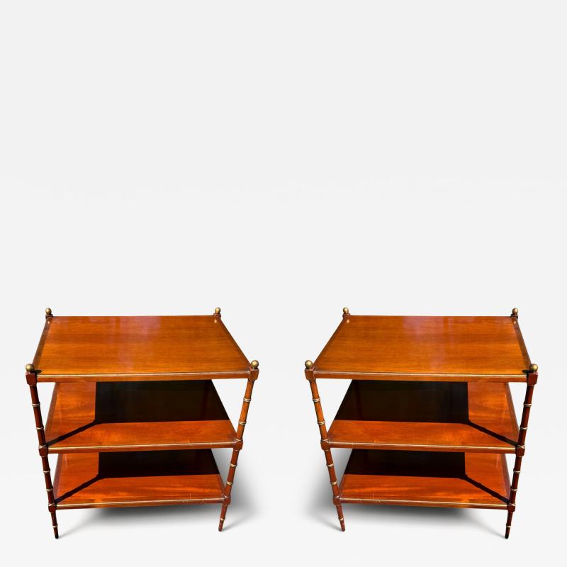  Grosfeld House 1940S FAUX BAMBOO TRIPLE TIER TABLES WITH GILT BALLS TRIM BY GROSFELD HOUSE