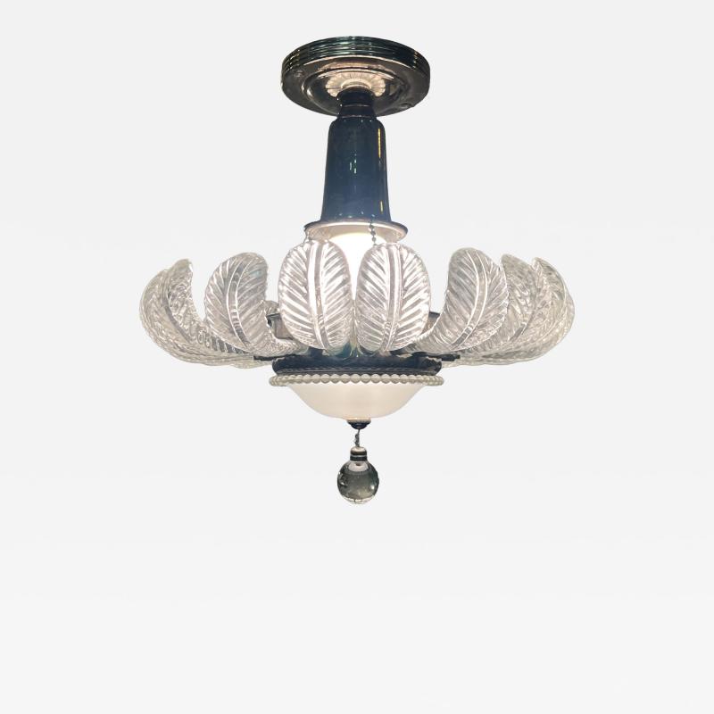  Grosfeld House ART DECO 19 GLASS PLUME WHITE GLASS CHROME CHANDELIER WITH GLASS BALL DROP