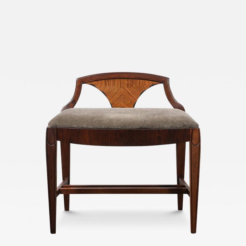  Grosfeld House Art Deco Book Matched Walnut Mohair Sculptural Bench by Grosfeld House