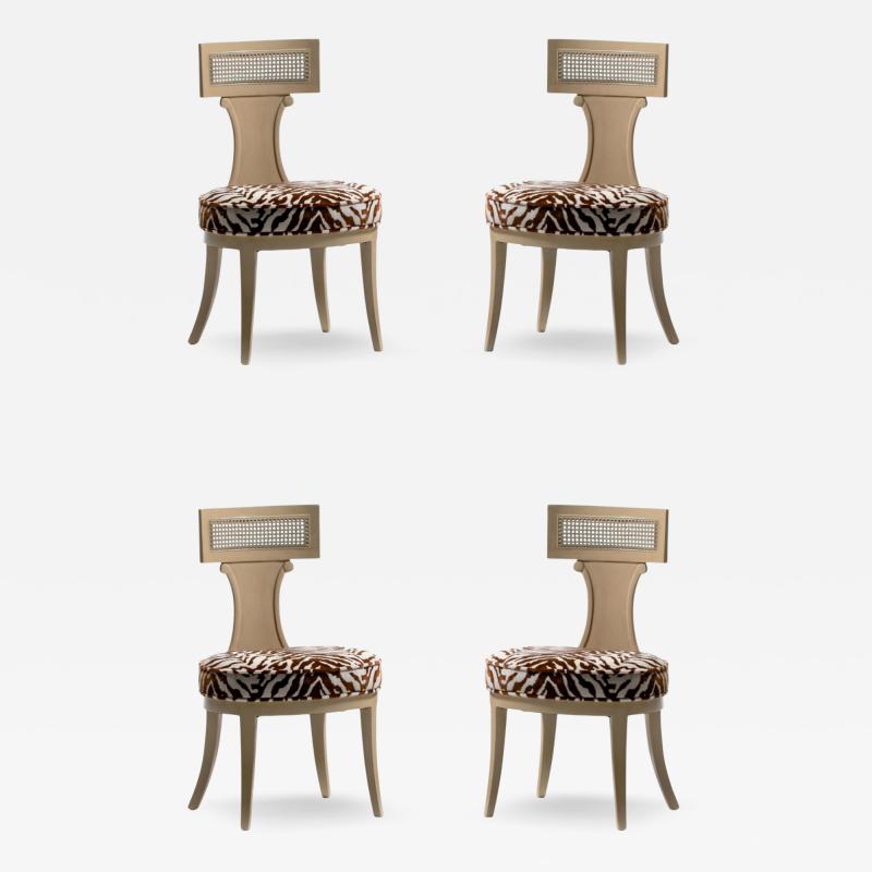  Grosfeld House Grosfeld House Set of 4 Bleached Mahogany Chairs with Tiger Velvet Seats c 1940