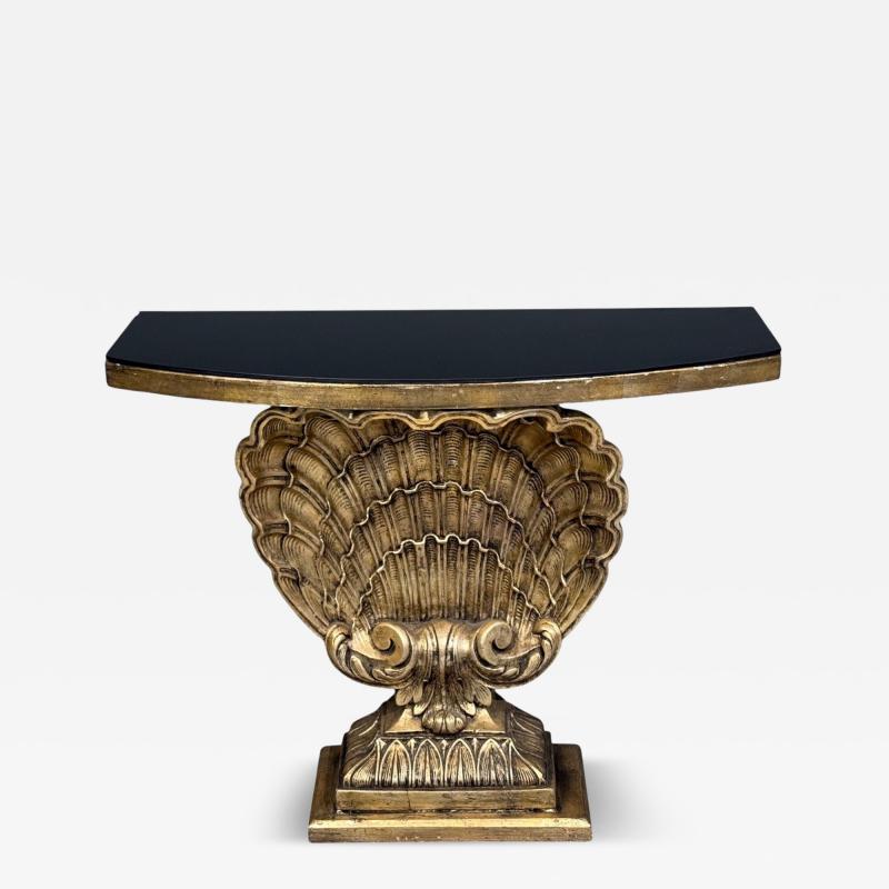  Grosfeld House Grosfeld House attr Hollywood Regency Shell Console Silver Leaf USA 1970s