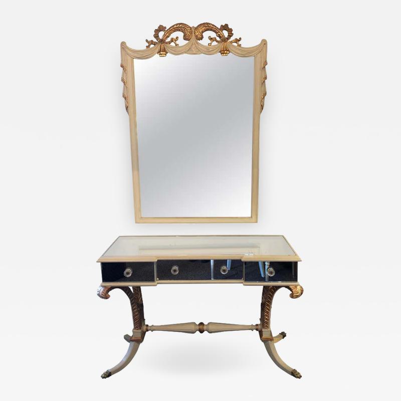  Grosfeld House Hollywood Regency Grosfeld House Painted Vanity and Matching Mirror