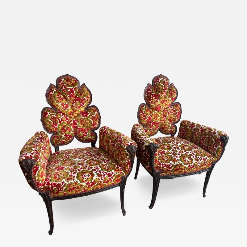  Grosfeld House Lovely Pair of Flower Back Grosfeld House Armchairs Hollywood Regency