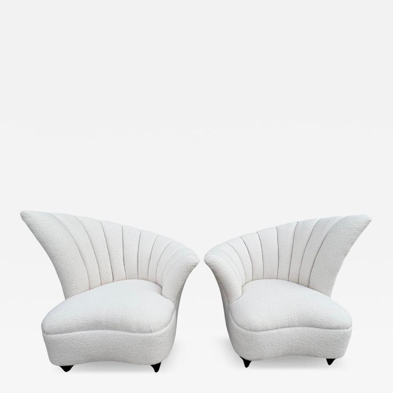  Grosfeld House Pair Of Asymmetrical Channel Back Lounge Chairs