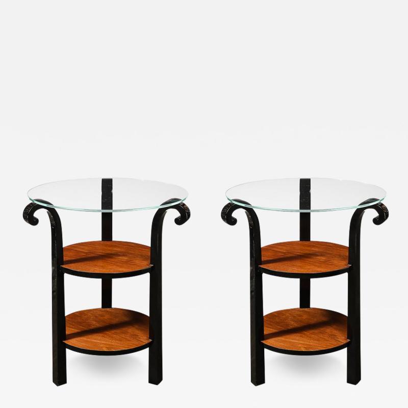  Grosfeld House Pair of Art Deco Grosfeld House Side Tables in Black Lacquer Walnut