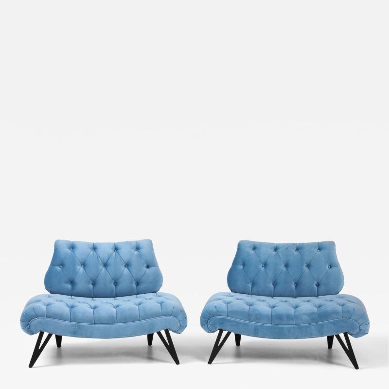  Grosfeld House Rare Paie Of 1960s Grosfeld House Oversize Tufted Slipper Chairs
