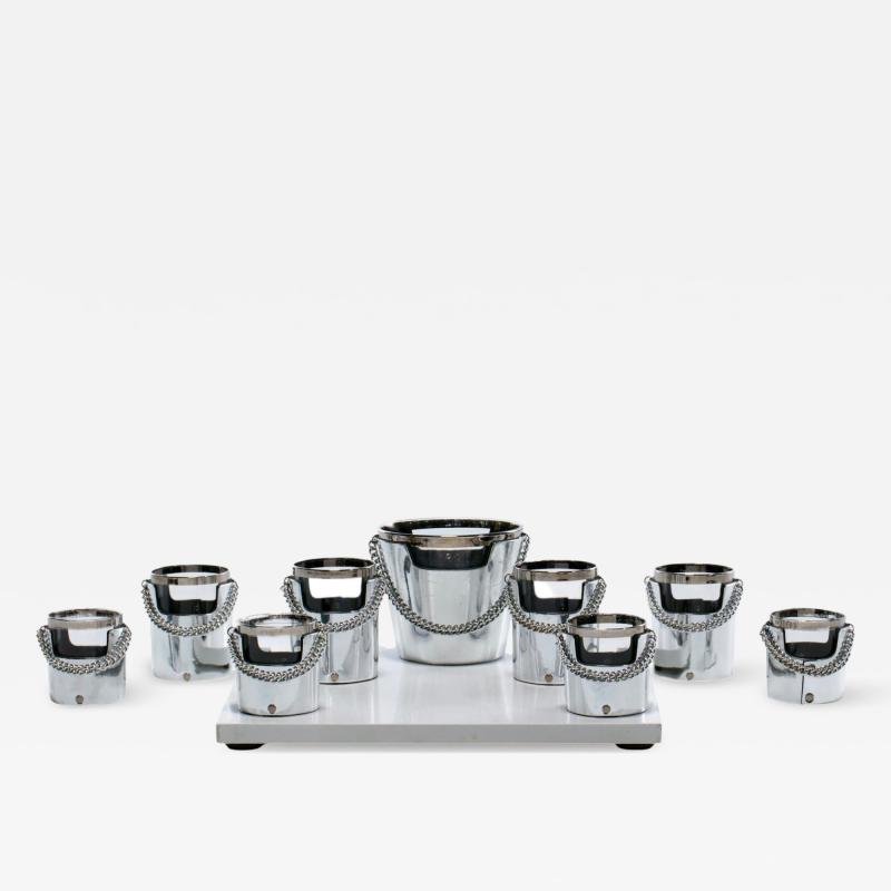  Gucci 1970s Gucci Style Vintage Chrome Smoked Glass Chained Barware Caddy Set