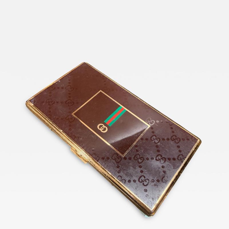  Gucci Brown Gucci Lacquer Cigarette Case with Web GG Stripe Italy 1970s