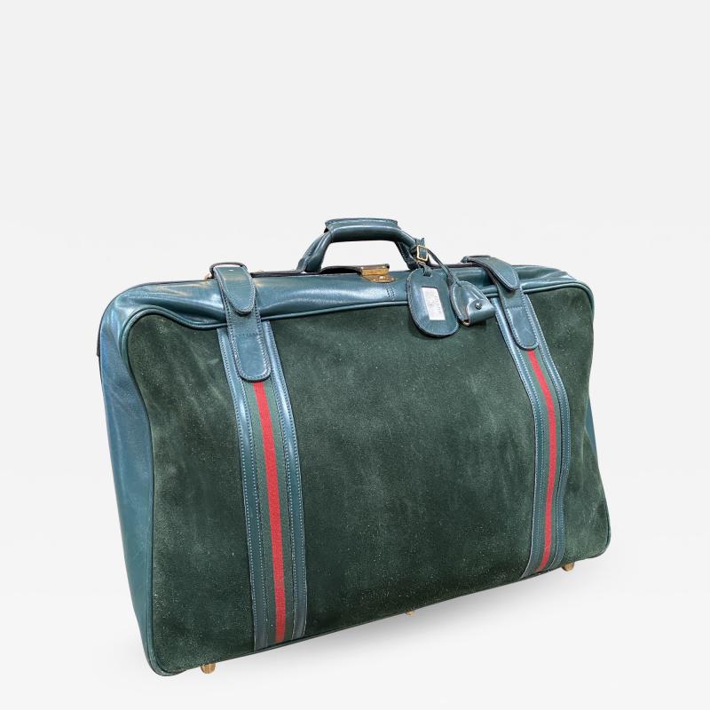  Gucci Gucci Vintage Blue Suede Medium Suitcase Travel Bag