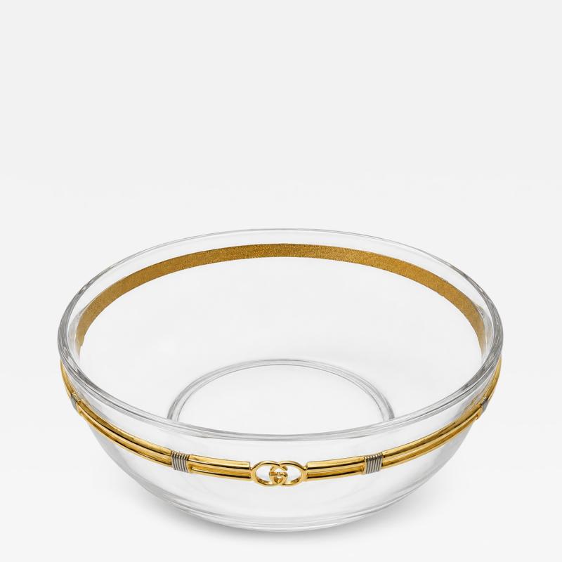  Gucci Vintage Gucci Glass Bowl with Gold Tone GG Accents