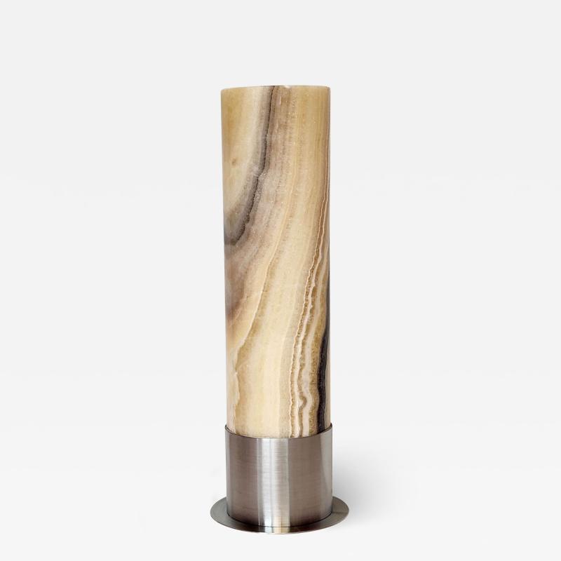  Gueridon Ambient Brown and White Onyx Table Lamp with Leather Backed Stainless Steel Base