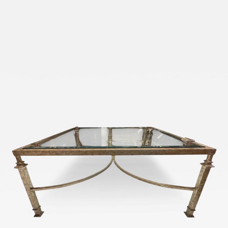  Gustav Carroll Art Deco Gustav Carroll White Gold Gilt Metal Beveled Glass Cocktail Table