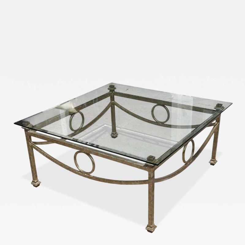  Gustav Carroll Art Deco Style Gustav Carroll Silver Gilt Metal Beveled Glass Cocktail Table