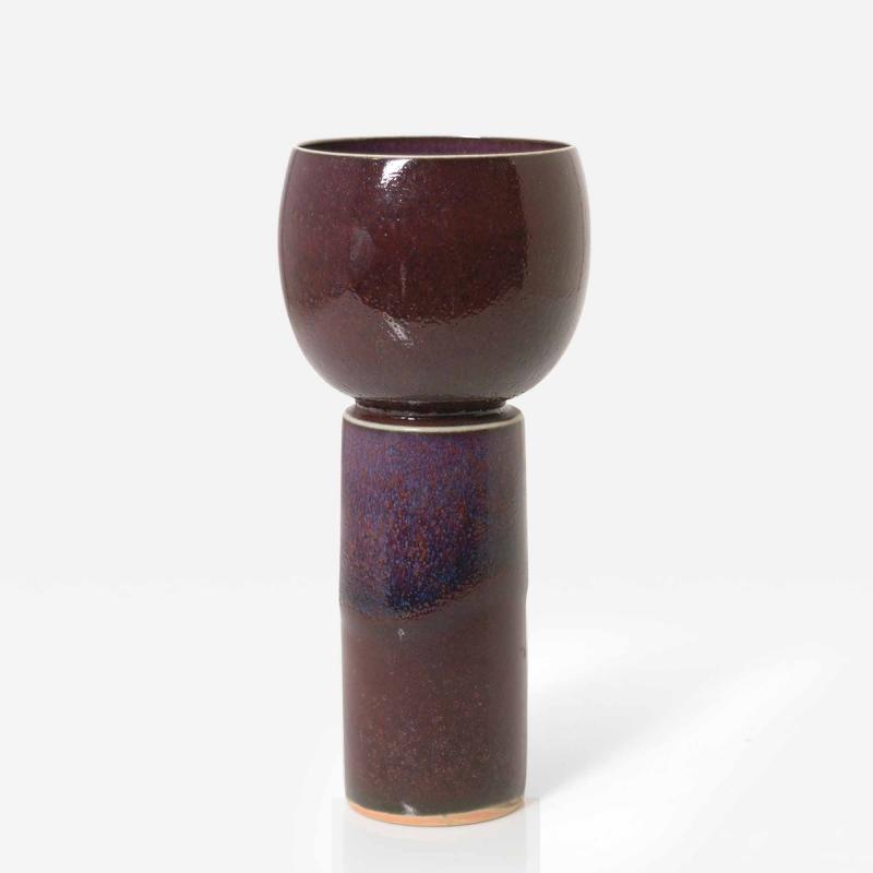  Gustavsberg Studio STIG LINDBERG UNIQUE GRAIL SHAPED OBJECT IN PURPLE GLAZE GUSTAVSBERG SWEDEN