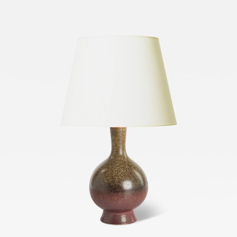 Gustavsberg Studio Table Lamp in Stipple Haresfur and Red Luster Glazing by Sven Wejsfelt