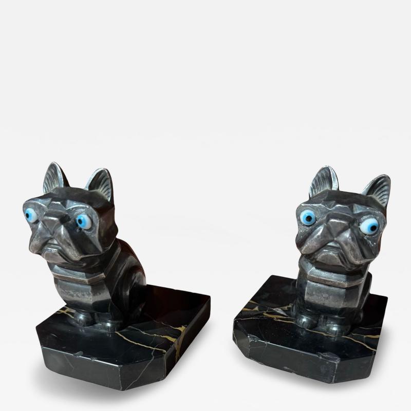  H Moreau Pair of Art Deco French Bulldog Bookends by H Moreau France 1930s