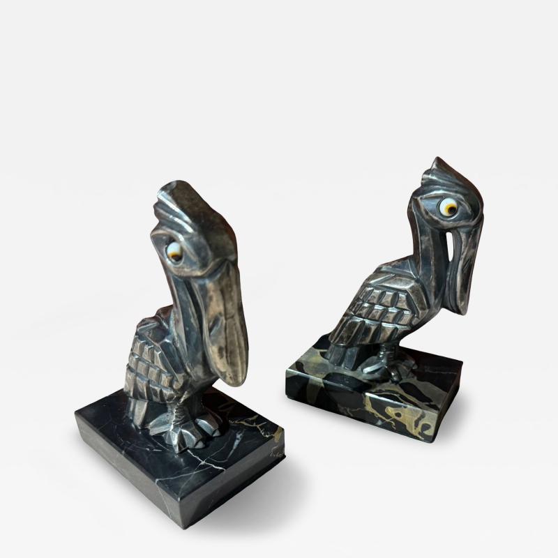  H Moreau Pair of Art Deco Pelican Bookends by H Moreau France 1930s