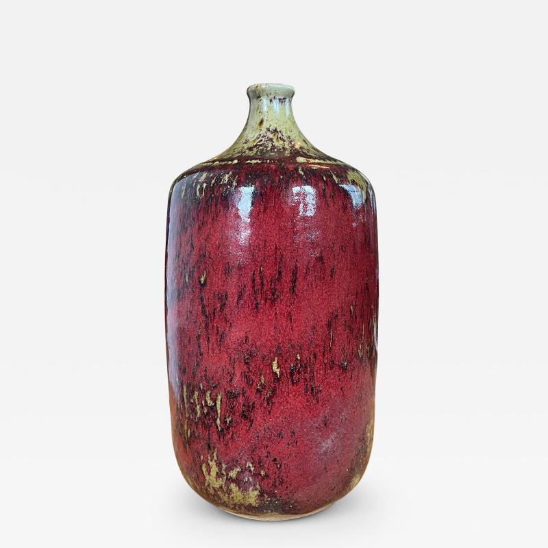  H gan s Large Brutalist Vase in Burgundy Glaze by Henning Nilsson for Hoganas