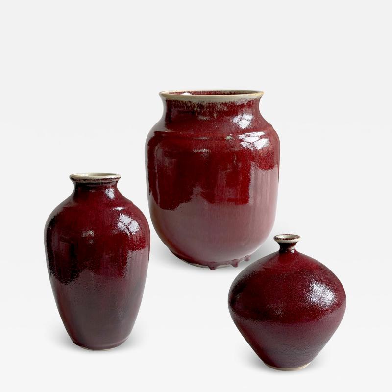 H gan s Trio of Vases in Vibrant Oxblood Glaze by John Andersson