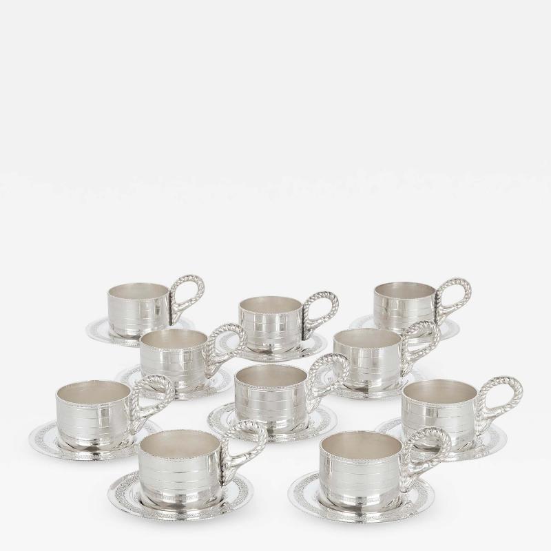  Habis Set of Ten Lebanese Silver Plate Cups and Saucers by Habis