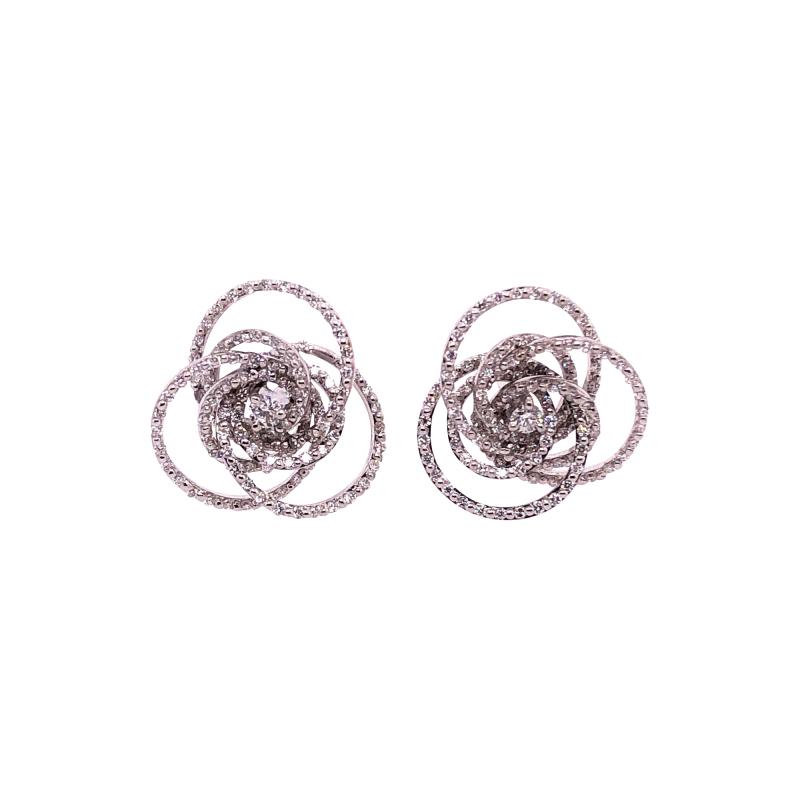  Hammerman Brothers 18 Karat White Gold Diamond Flower Swirl Stud Earrings by H2 at Hammerman