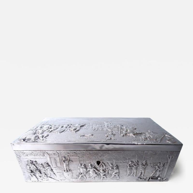  Hanau Antique German Hanau Silver Box with Scenes of Rustic Idyll