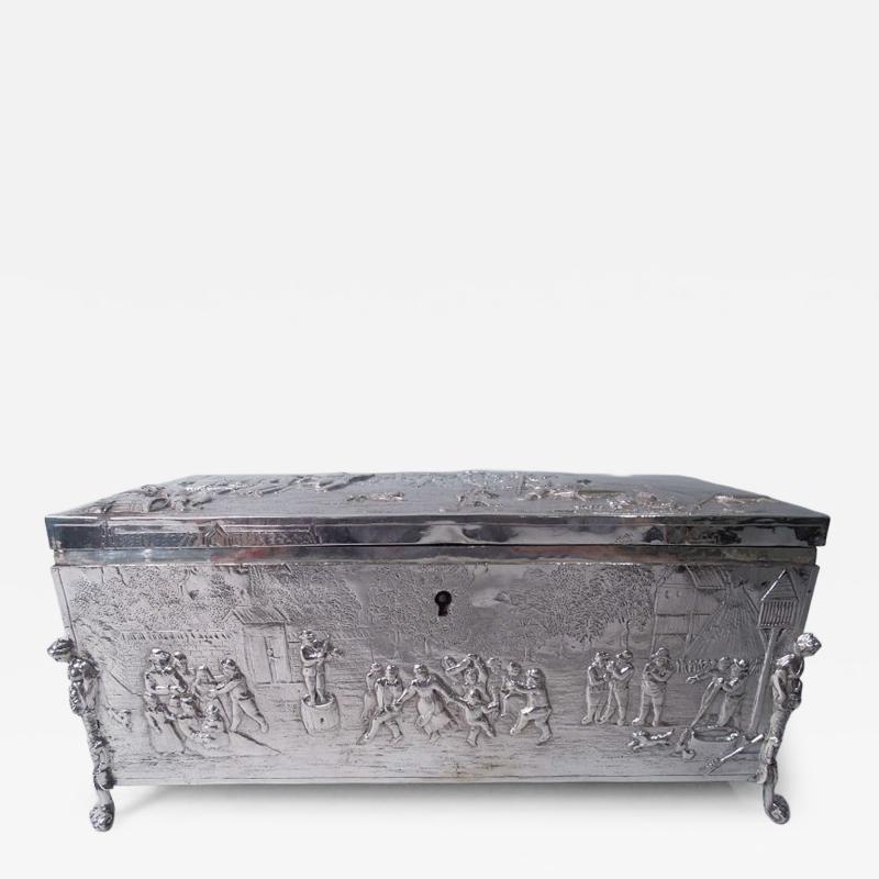  Hanau Antique German Hanau Silver Box with Scenes of Rustic Idyll