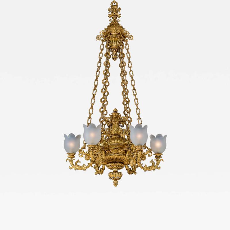  Handcock Rixion A EXCEPTIONAL GILT BRONZE GEORGE IV CHANDELIER ATTRIBUTED TO HANDCOCK RIXION