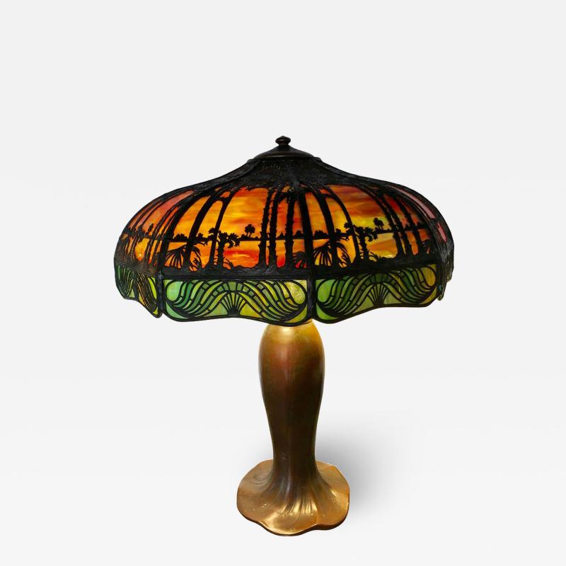  Handel Co Arts Crafts Handel Palm Tree Table Lamp Signed on Base and Shade