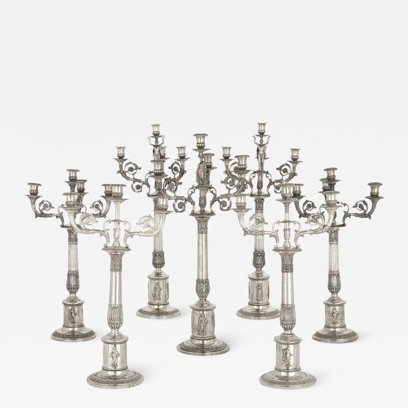  Hans G Dellevie Wilhelm C Hessenberg German empire period seven piece silver candelabra set