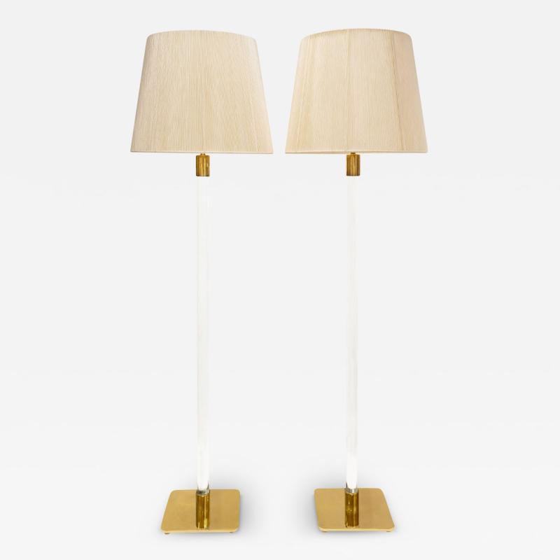  Hansen Lighting Co Hansen Pair Of Floor Lamps in Brass with Glass Rods 1960s Signed 