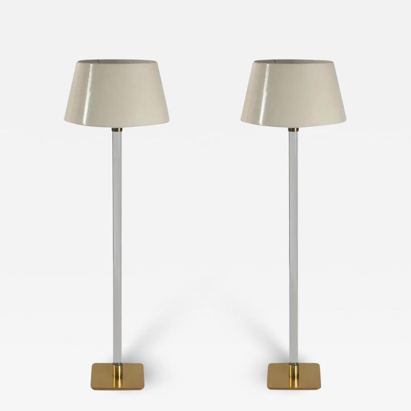  Hansen Lighting Co Pair of Mid Century Modern Glass Rod Brass Floor Lamps by Hansen of New York