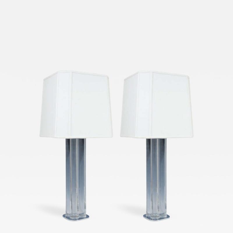  Hansen Lighting Spectacular Pair of Paul Hansen Lucite and Chromed Bronze Lamps