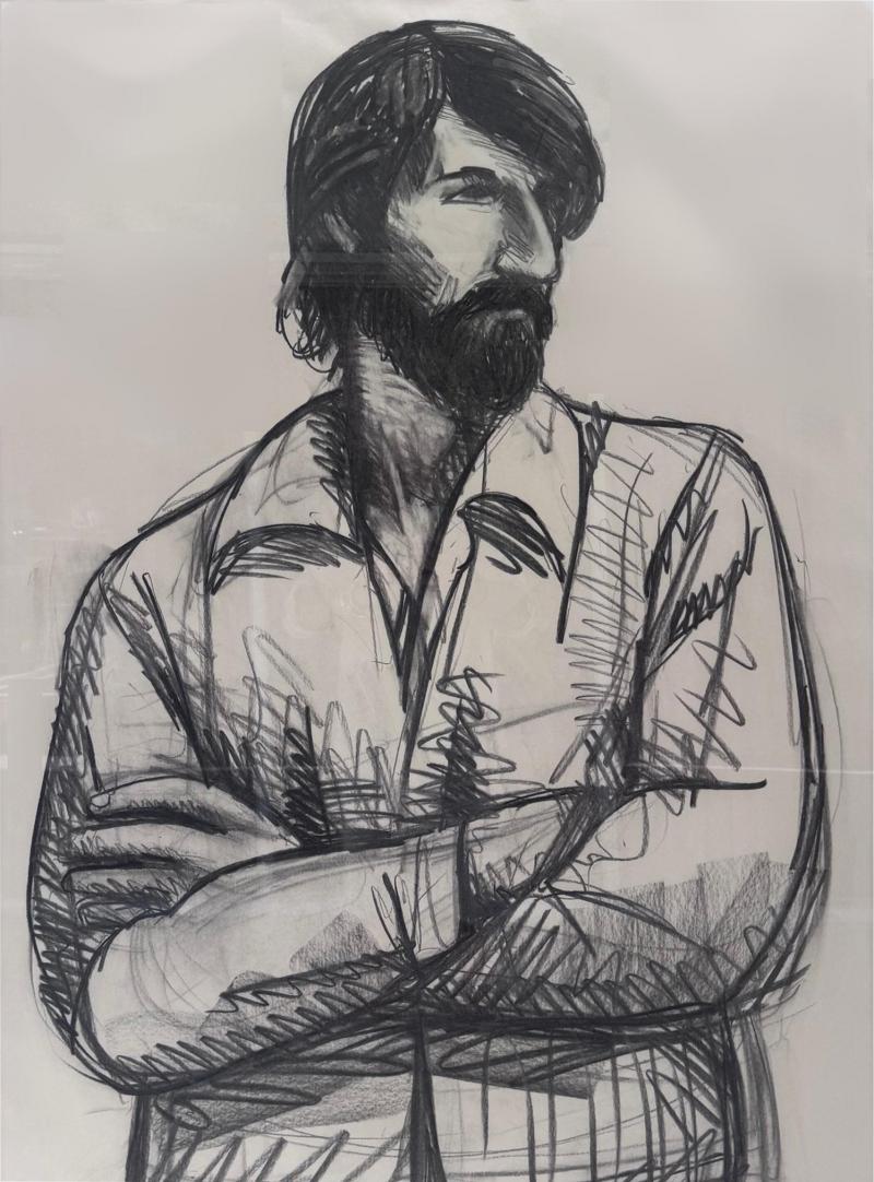  Harley Francis Large Harley Francis Self Portrait Drawing In Charcoal and Oil Stick