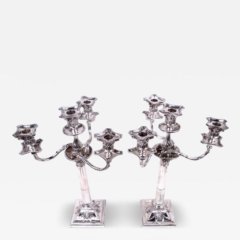  Hawksworth Pair of English Victorian Neoclassical 4 Light Candelabra 1882