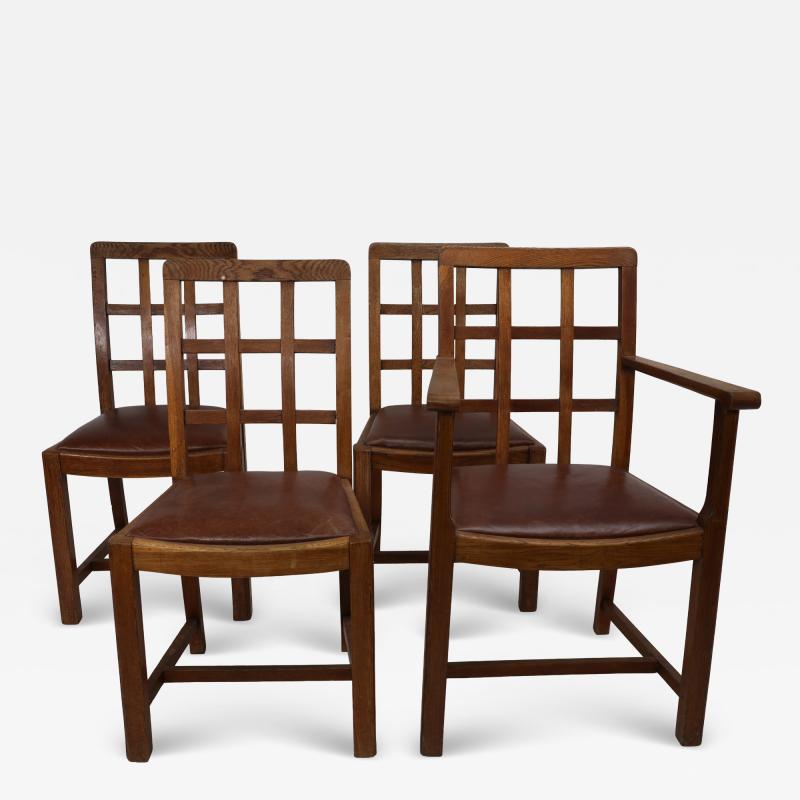  Heal s Heals Heal Son Ltd Heals of London attri A set of four Arts and Crafts Lattice back oak armchairs
