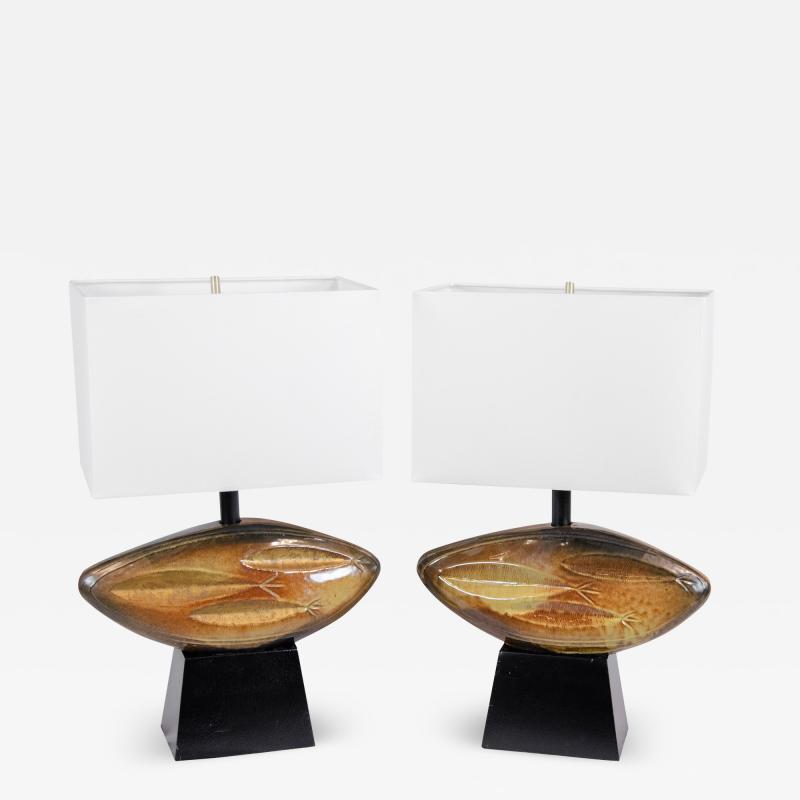  Heifetz Pair of Ceramic Piscine Table Lamps