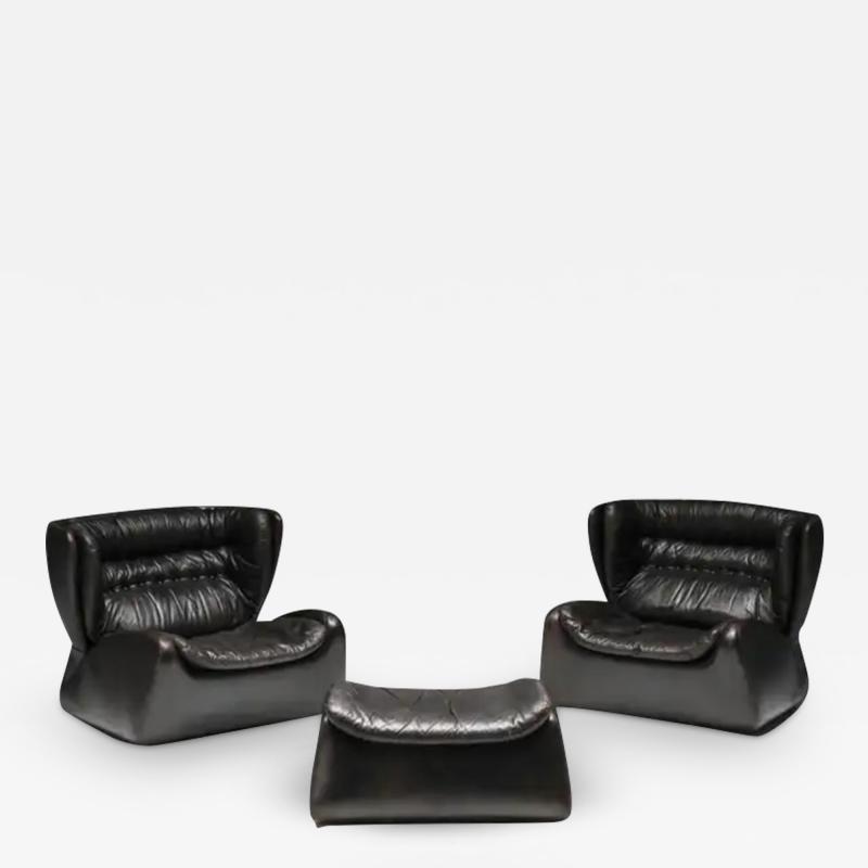  Heinz Waldmann A Schmidt Belgian Design Dark Brown Pasha Lounge Chairs by Durlet 1970s