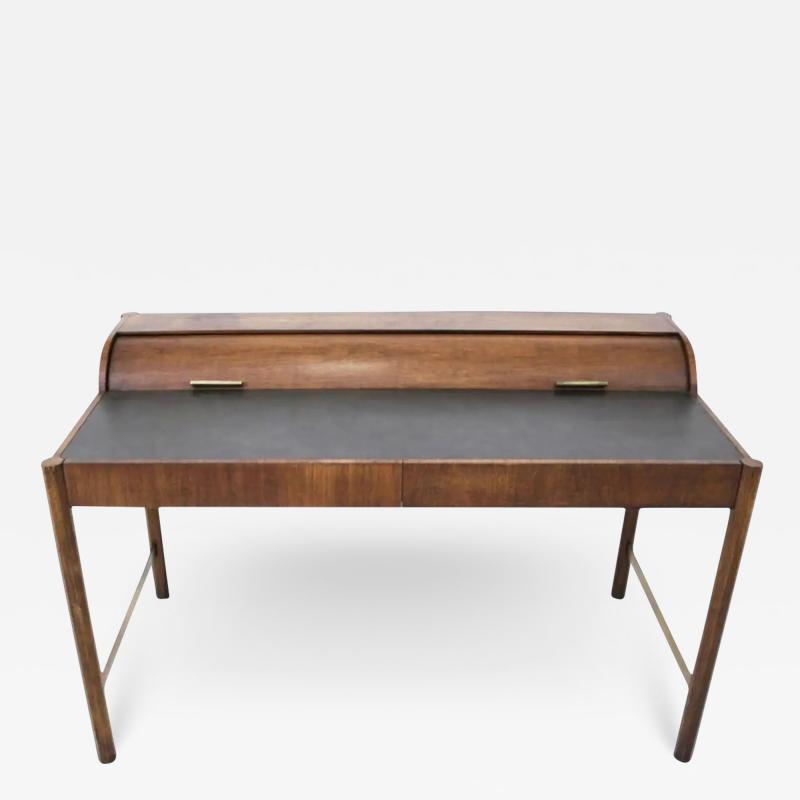  Hekman Furniture Company Hekman Furniture Signed Walnut Brass Roll Top Writing Desk Mid Century Modern